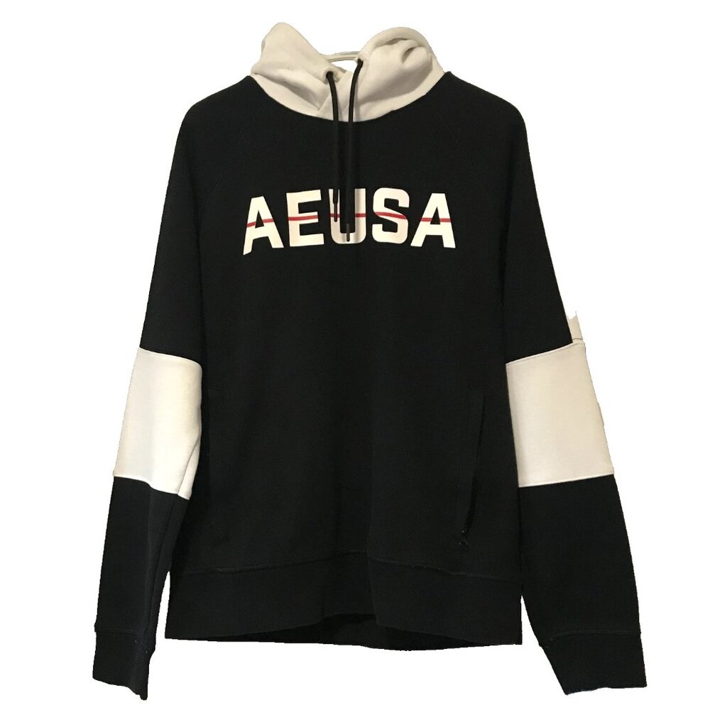 American Eagle Outfitters AEUSA Pullover Hoodie Black & White Men's Medium